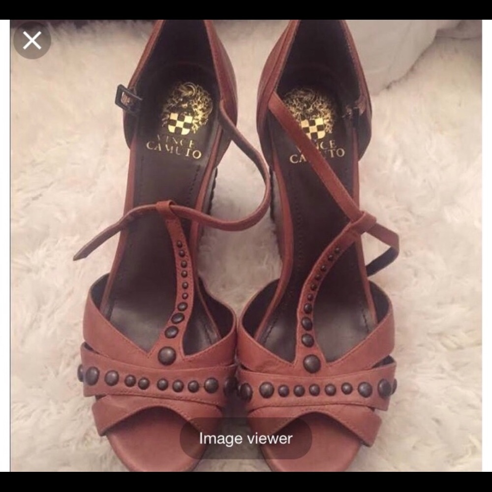 Vince Camuto Brown Studded Wedge